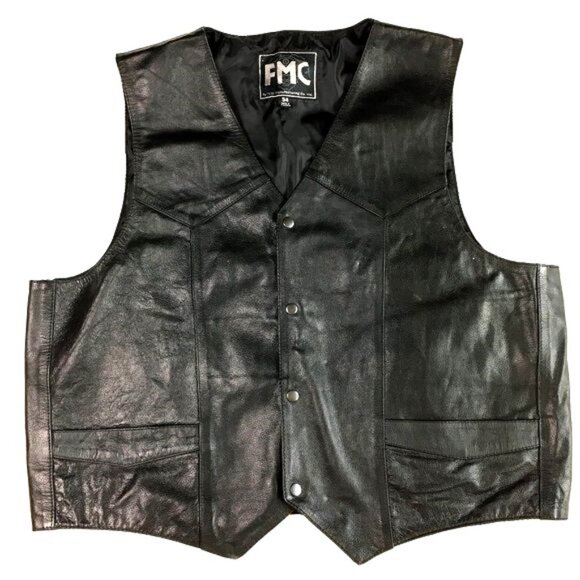 First Manufacturing Moto Western Leather Vest Sz 54 EUC VTG *